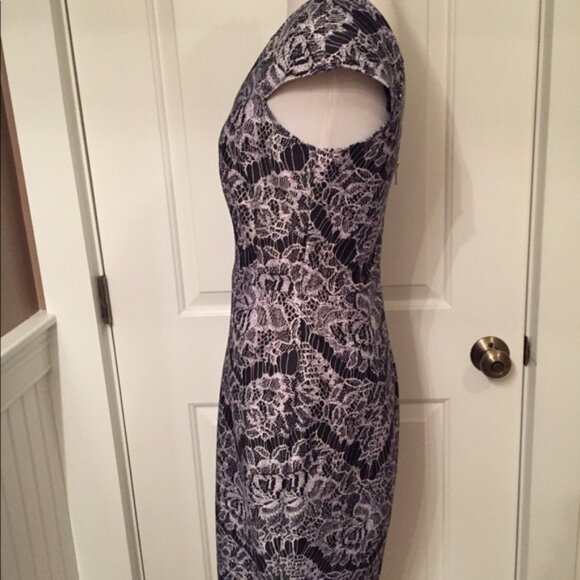 ALEXIA ADMOR DRESS STRETCH SHEATH BLACK WHITE LACE PRINT SIZE XS - Picture 4 of 8